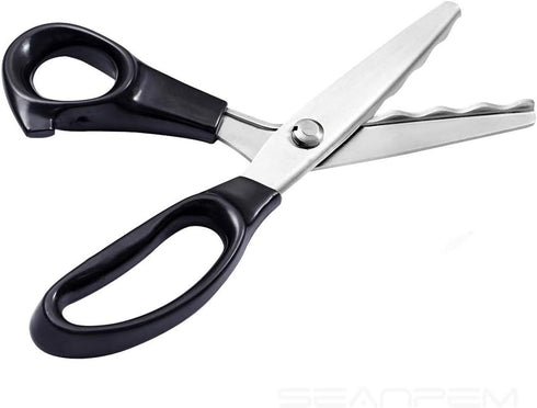 Fabric Pinking Shears Craft Scissors?Serrated Scalloped stainless Steel Handled Professional Sewing black Scissors, Scissors for Leather, Tailorin...