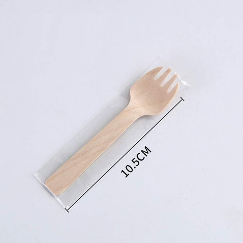 50 Pieces 4.13 Inch Disposable Mini Wooden Forks Disposable 2 in 1 Spoon and Fork Dessert Fork Fruit Fork Ice Cream Spoons for Scooping Soft Foods...