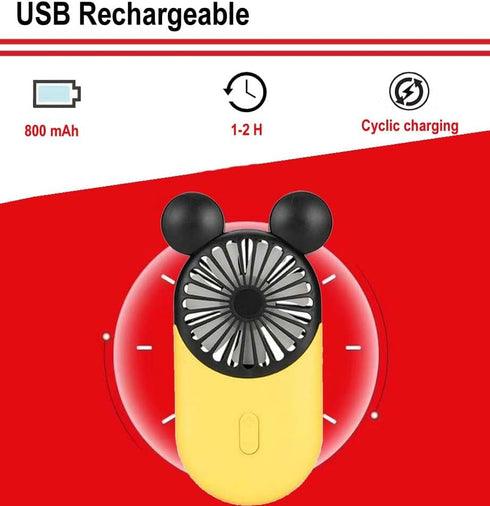 Cute Personal Mini Fan, Mini Handheld Fan, USB Rechargeable Portable Fan with Stylish LED Light,3 Speed Adjustable,Cute Mouse,for Kids Girls Woman...