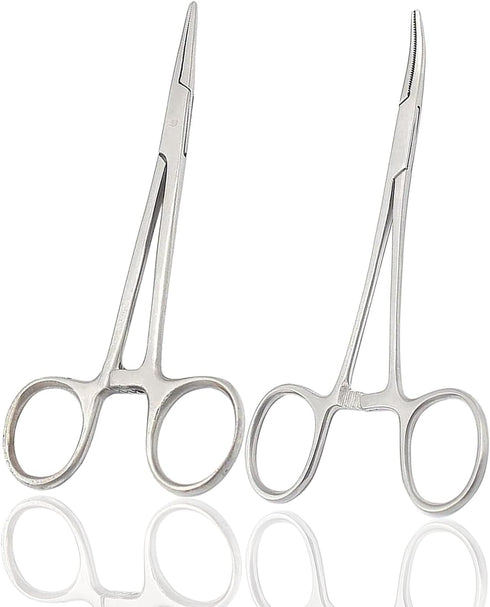 Pet Hemostat Forceps, Stainless Steel Ear Scissors For Dog And Cat, Ear Hair Clamp Scissors Tools, Straight And Bent, 5-inch...