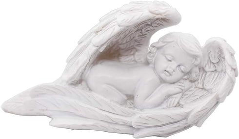 Sleeping Baby Angel Statue Cherub in Wings Feathers Statue Figurine Indoor Outdoor Guardian Home Garden Angel Sculpture Statuette Shelf Sitter Ang...