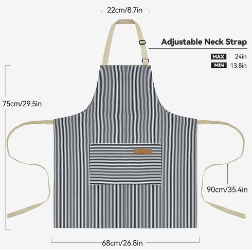 NLUS 2 Pack Kitchen Cooking Aprons, Adjustable Bib Soft Chef Apron with 2 Pockets for Men Women (Blue Pinstripes/Pink Pinstripes)...