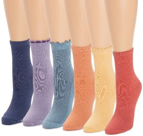 MUK LUKS Women's 6 Pack Whisper Soft Crew Socks, Mid Brights, OS...