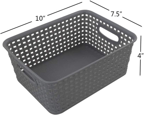 Grey Plastic Storage Basket, 10.03" x 7.67" x 4.05", 6 Packs...