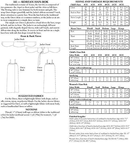 Folkwear 141 Korean Han-Bok Korea Chogori Jacket Chima Dress Traditional Sewing Pattern Pattern Only) folkwear141...