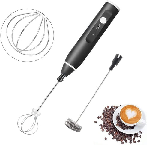 Milk Frother Handheld, Immersion Blender Cordlesss Foam Maker USB Rechargeable Small Mixer with 2 Stainless Whisks?Wisker for Stirring 3-Speed Adj...