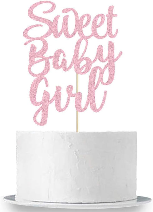 Sweet Baby Girl Cake Topper Rose Gold Glitter Girl Newborn Gender Reveal Cake Decor Cheers to Baby Show/Baby One Month/Hundred Days/Girl 1st Birth...