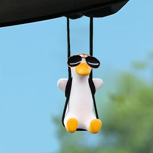 Hanging Accessories Rear View Mirror of Swinging Duck with Sunglasses Car Pendant Cute Ornament Decoration for Men Women Gift, CZ-033...