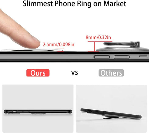 Upgraded World's Slimmest Phone Ring Holder, Tomorotec Ultra Thin Cell Phone Ring Stand Magnetic Car Mount Hook Matte Center Compatible for iPhone...