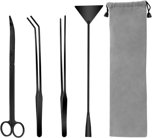 Aquarium Aquascape Tools Kit, 4 in 1 Anti-Rust Aquatic Plant Aquascaping Tool Stainless Steel Black Tweezers Scissors Spatula for Aquarium Tank Cl...