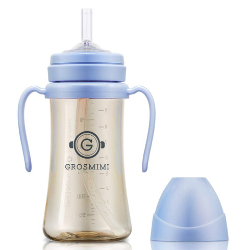 GROSMIMI Spill Proof no Spill Magic Sippy Cup with Straw with Handle for Baby and Toddlers, Customizable, PPSU, BPA Free 10 oz (Sky blue)...