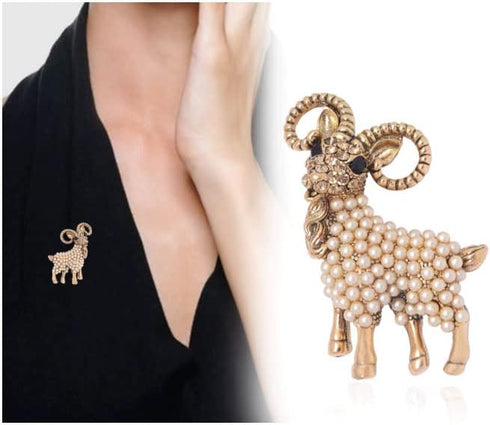 Opexicos 2Pcs Fashion Alloy Pearl Goat Brooch Cute Animal Brooches Clothing Accessories Children's Holiday Gift...