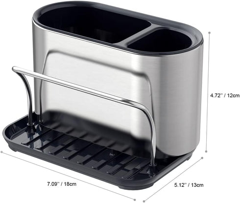 Stainless Steel Sink Caddy, Trendy Kitchen Sink Organizer for Countertop, Sponge Holder & Dish Brush Holder with Drain Tray...