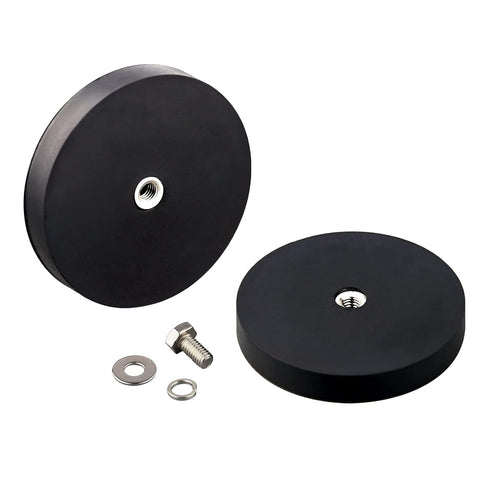 MUTUACTOR 62LB Anti-Scratch Neodymium Rubber Coated Magnet with M6 Female Thread, Non-Slip Strong Monting Magnet for Led Lighting Bar, Signal Ligh...