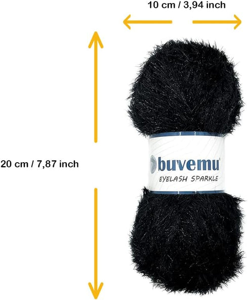 Eyelash Sparkle Fun Fur Yarn with Eye-catching Glitter 100 Gram (3.53 Ounces) 208 Yards (190 Meters) (Black)......