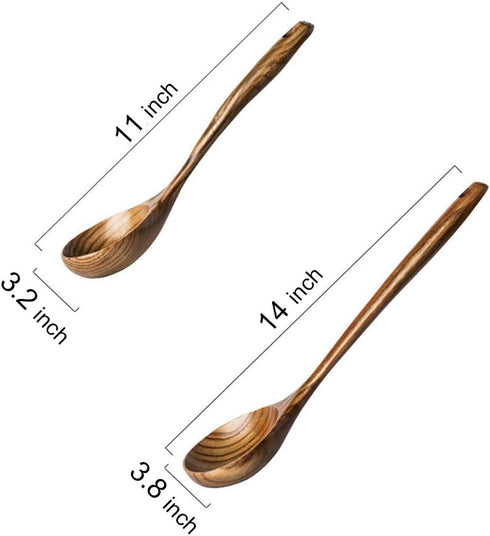 2 Pcs Wooden Spoon Ladle for Cooking Spoons Best Non Toxic Kitchen Tools -14 inch Long Kitchen Cooking Utensil & 11 inch Best Wood Spoons Large De...