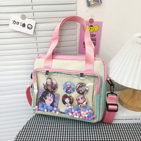 Hipi-shop Ita bag Color matching Transparent shoulder bag crossbody bag for Anime Lolita Bag Display Anime badges handbag...