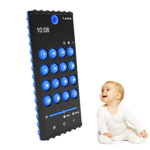 Baby Teether Cell Phone Toy, Soft Silicone Chew Toy with POP Pressable Key, Early Educational Learning Teething Toy for Babies 0-12 Months Boys an...