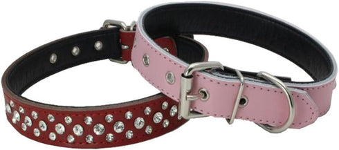 Dogs Kingdom 14.5"-20" Genuine Leather Padded Rhinestone Dog Collars Bling Dog Collar Pet Collar Small Medium Dog Customized Crystal Dog Collar Bl...