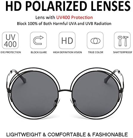 Dollger Metal Double Circle Wire Frame Oversized Round Sunglasses for Women...