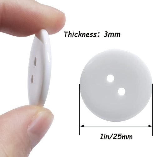 50 Pcs Resin Buttons 2 Hole Buttons for Sewing Round Shirt Button Craft 1inch (White)...