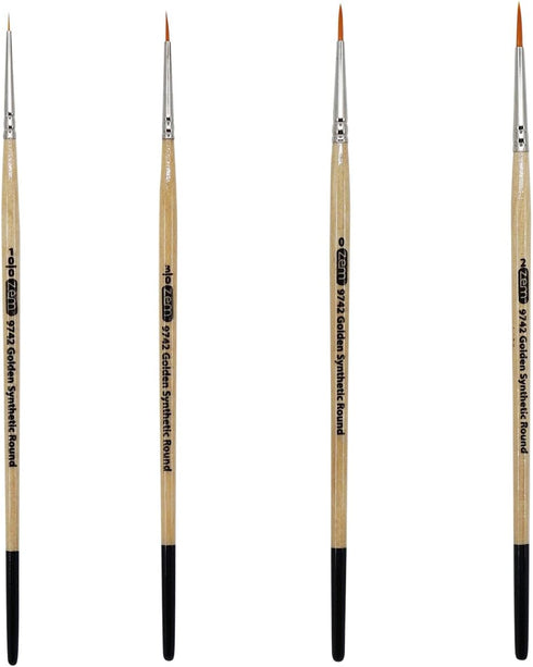 ZEM Brush Golden Synthetic Small Detail Round Artist Brush Set Sizes 10/0, 3/0, 0, 2...