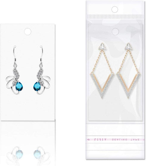 Paper & Plastic Jewelry Earrings Display Cards Rectangle White W/Self-Seal Bags - Blank for You to Customize - 100 Sets…...