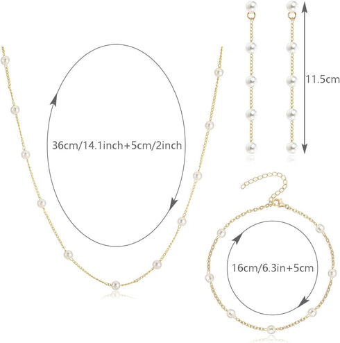 Dainty Pearl Jewelry Set for Women Bridal Faux Pearl Choker Necklace Small Pearl Bracelet Long Pearl Earrings...