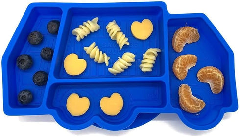 Garbage Truck Kids Plate Suction for Baby and Toddler - Kids Plates - Divided Toddler Dinnerware Set Construction Microwave Dishwasher Safe - Blue...