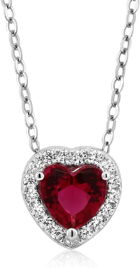 Gem Stone King 925 Sterling Silver Heart Shape Red Zirconia Earrings and Pendant Set For Women (3.45 Cttw, with 18 Inch Silver Chain)...