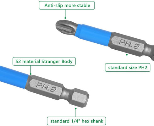10 Pcs Phillips Bits Ph2 Power Tool?Impact Driver Bit Set, Magnetic Screwdriver Bits,Set 2 Inch Long Anti Slip Phillips Bits Ph2, 1/4 Inch Hex Sha...