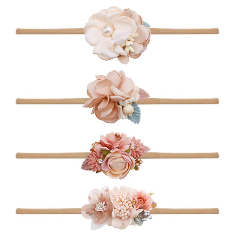 cherrboll 4pcs Baby Girl Flower Headbands, Super Soft & Stretchy Nylon Floral Hairbands for Newborn Toddler...