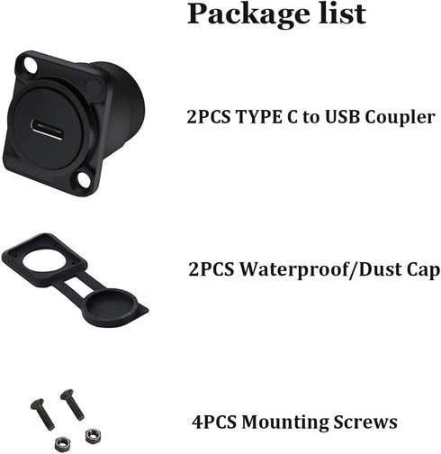 USB C to USB 3.0 Adapter Pack of 2,Panel Mount TYPE C-USB3.0 Female Converter Connector Support Data Transfering and Fast Charging...