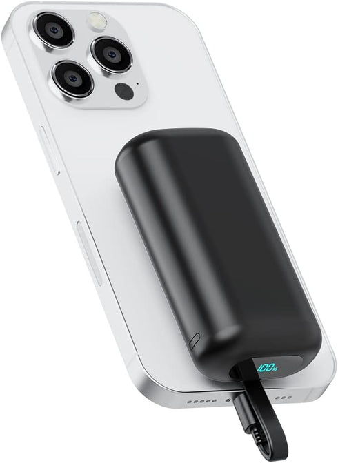 Portable Charger 10000mAh Compact Small Power Bank with Built-in Cable 20W PD Charging & LED Display Battery Pack Compatible with iPhone 14/14 Plu...