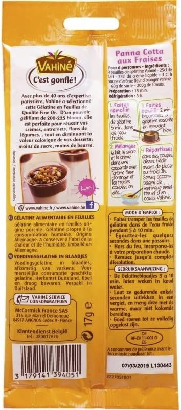 Vahine Feuilles de Gelatine French Gelatin Sheets 9 sheets...