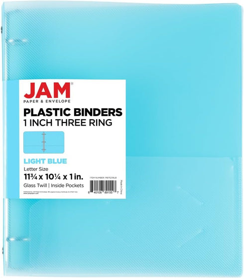 JAM PAPER Plastic 1 inch Binder - Light Blue 3 Ring Binder - Sold Individually...