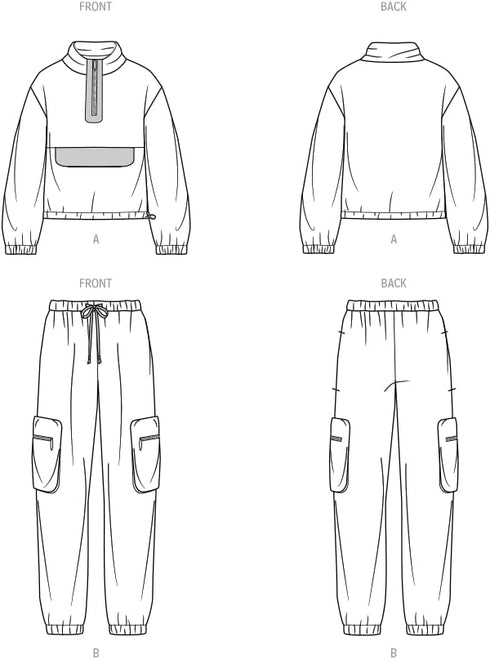 Simplicity Unisex Half Zip Sweatshirt and Pull-on Track Pants Sewing Pattern Kit, Design Code S9828, Sizes XS-S-M-L-XL-XXL, Multicolor...