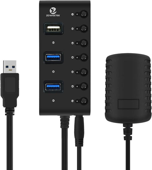 USB Hub 3.0 Network Hubs 7-Port USB 3.0 Hub with Smart Charging Port and Individual On/Off Power Switches for Windows 10/8 / Vista/XP and Mac OS X...