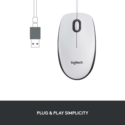 Logitech M100 Wired USB Mouse, 3-Buttons, 1000 DPI Optical Tracking, Ambidextrous PC/Mac/Laptop, White...