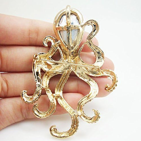 TTjewelry Vintage Octopus Topaz Austria Crystal Pendant Brooch Pin Animal Gold Tone...