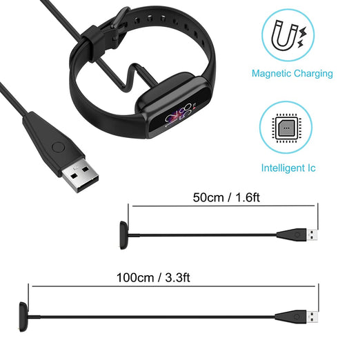 Charger for Fitbit Charge 5 / Charge 6, USB Charging Cable with Reset Button for Charge 5 & Luxe (2-Pack, 3.3ft & 1.6ft) (with Reset Button)...