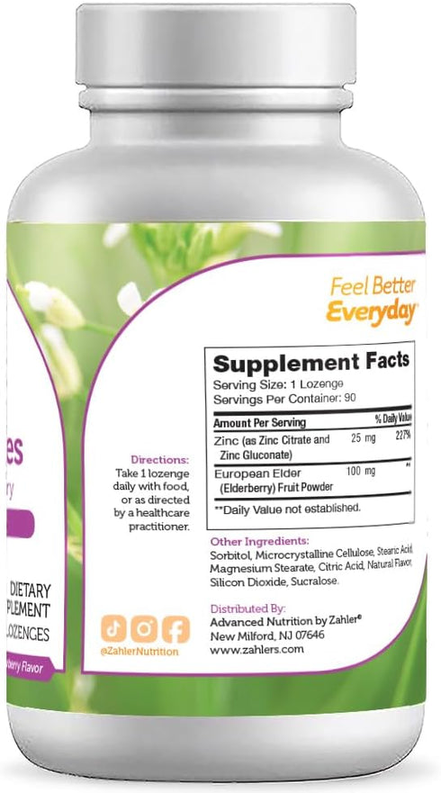 Zahler Elderberry Zinc Lozenges for Adults & Kids - Delicious Chewable Zinc & Sambucus Elderberry Lozenges for Immune Support - Kosher, Made in US...