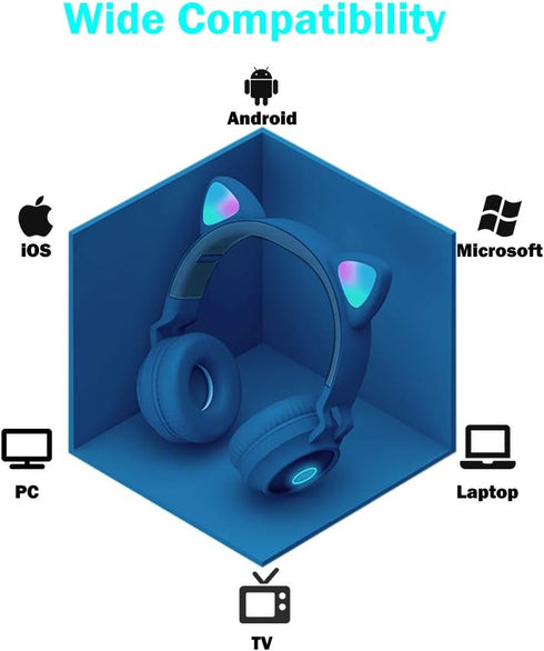 Kids Bluetooth Headphones,Wireless Over-Ear Headphones with Microphone,Cat Ear Headset with SD and TF Slot,Stereo Sound,Wireless and Wired Mode fo...