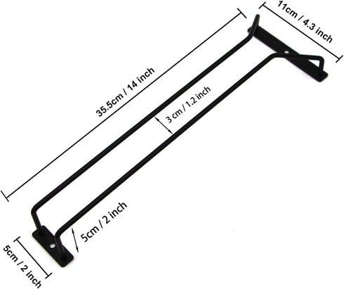 14-Inch Black Wine Glass Rack, Under Cabinet Wine Glass Holder, Stemware Rack, Hanging Stemware Holder, Set of 2...