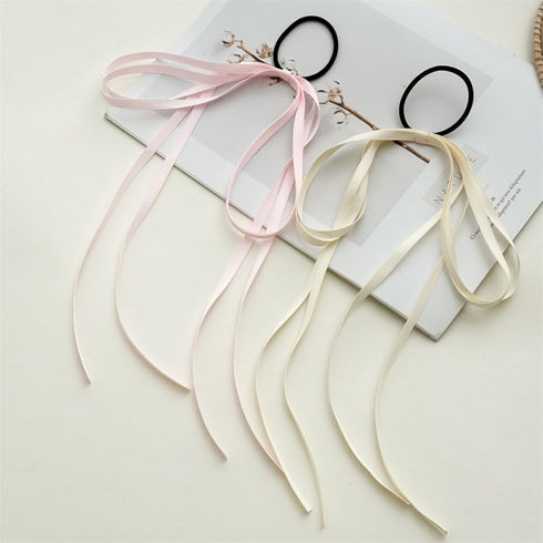 Hair Ribbon Bow Hair Ribbon Ties Tassel Long Ribbon Bow Hair Ties Scrunchies Ponytail Holder Scrunchie for Women Black/Beige/Blue/Purple/Pink (5pc...