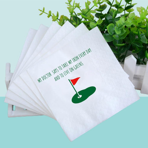Funny Golf Ball Cocktail Napkins 50Pcs My Doctor Says To Take Iron Every Day Live On Greens Disposable Napkins For Golfer Country Club Cave Bar Gi...
