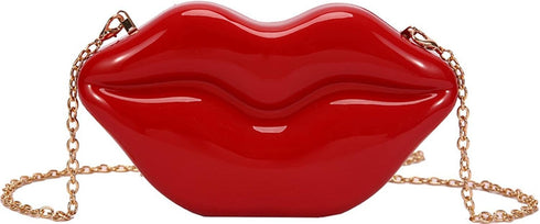 QZUnique Lips Evening Clutch Purse, Acrylic Banquet Handbags, Chain Gold/Silver/Bronze Women Fashion Crossbody Shoulder Bag...