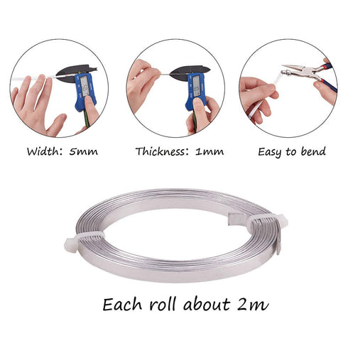 Fashewelry 5mm Aluminum Flat Bendable Craft Wire Silver 32.8Ft Nose Wire for Christmas Tree Decoration Face Masks Sculpture Resin Bezel Frame Jewe...