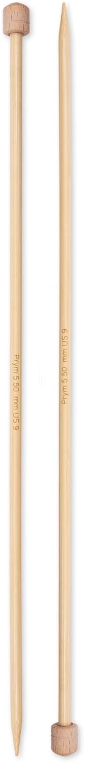Prym 13" Single Point Bamboo, 5.5mm Knitting Needles, Natural 2 Count...