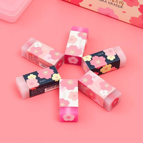 3 Pcs Pink Lovely Cherry Blossoms Rubber Erasers of Sakura Petal Sketch Painting Pencil Correction Tool School Office Stationery Supply Standard P...